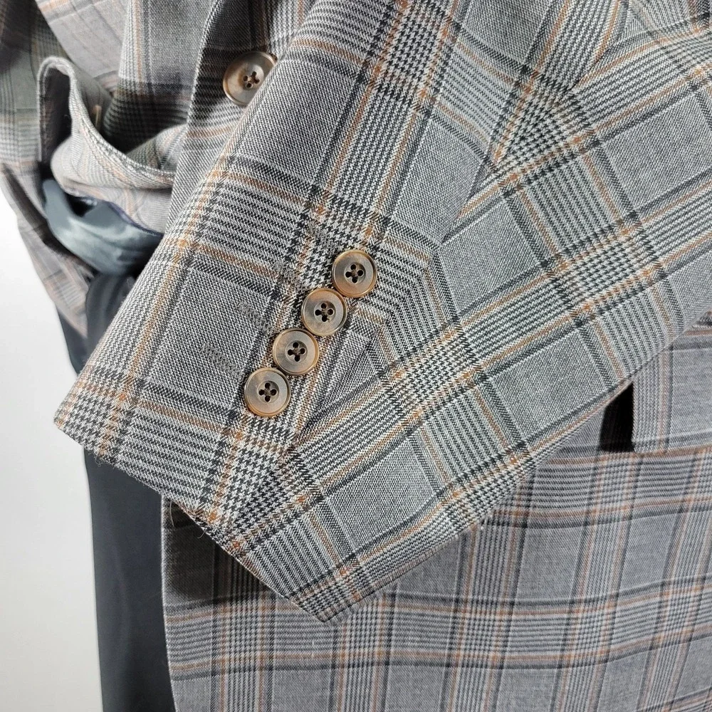 Stafford Mens Sport Coat Blazer Two Button Gray Plaid Poly Wool Size 52R Classic